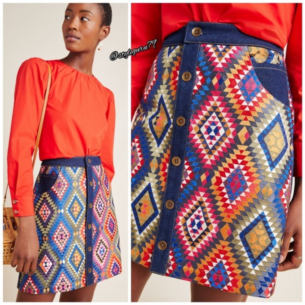 Manisha Arora x Anthropologie embroidered mini skirt